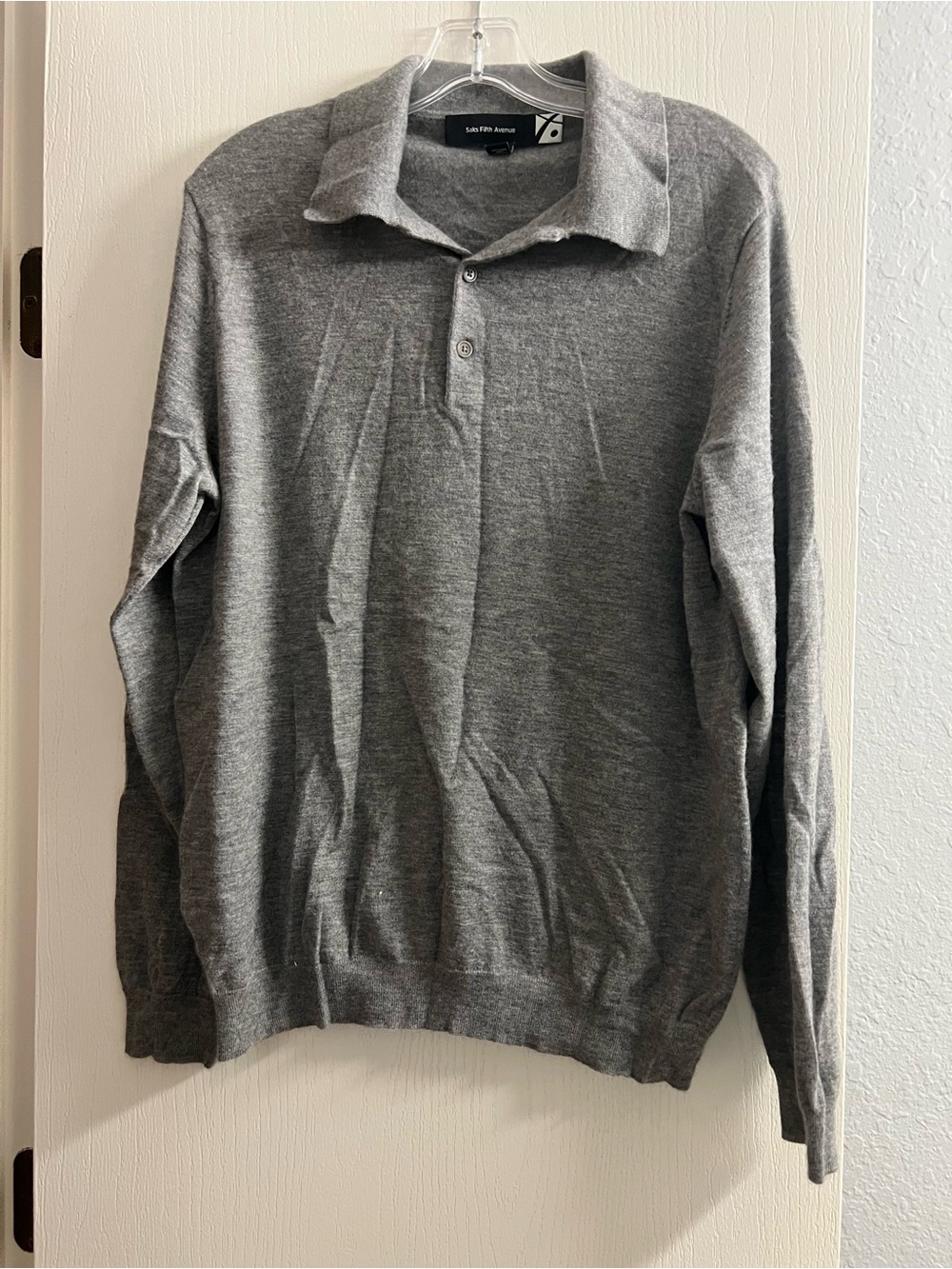 Saks Fifth Avenue Gray V-Neck Polo Sweater
